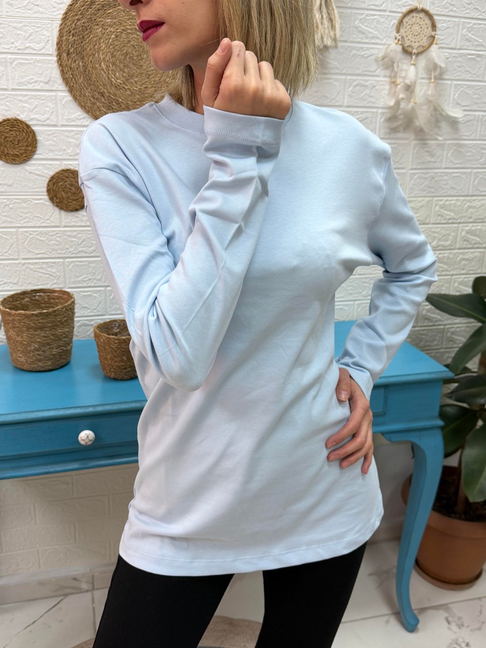 Bisiklet Yaka Sweat Mavi