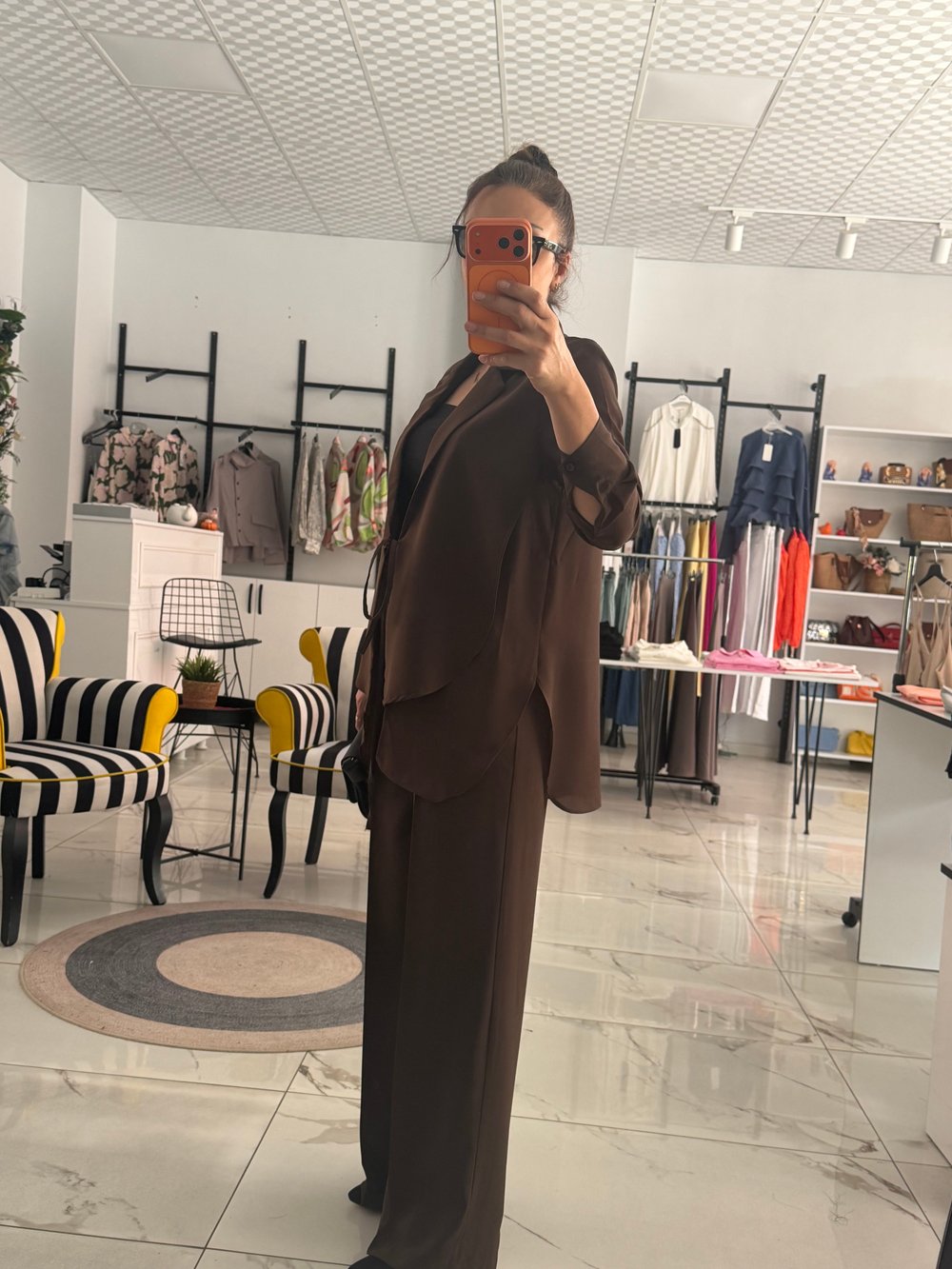 Orijinal Model , Acıkahve Şifon & Krep Mix , Tasarım Ceket Pantolon Takım