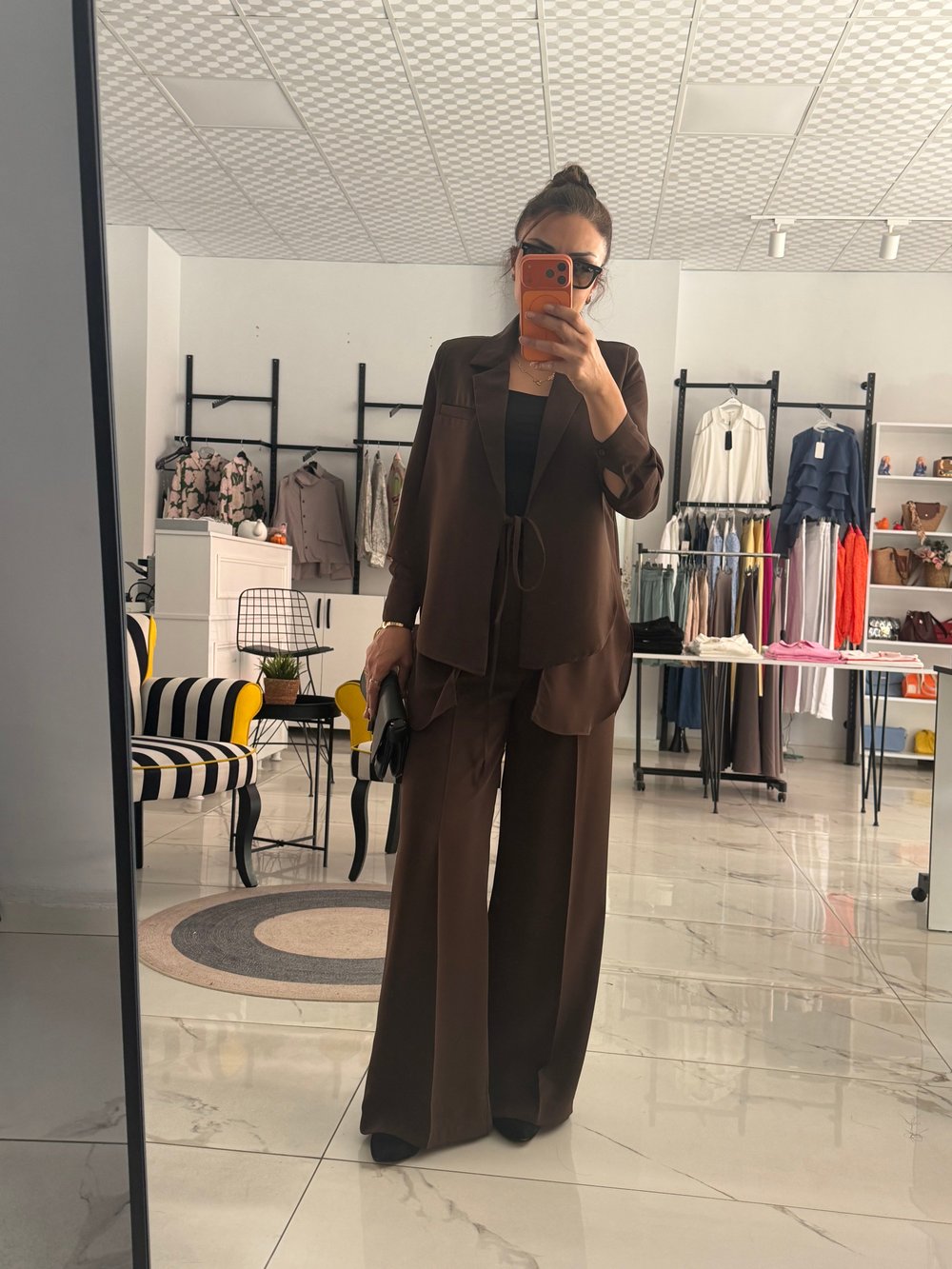Orijinal Model , Acıkahve Şifon & Krep Mix , Tasarım Ceket Pantolon Takım