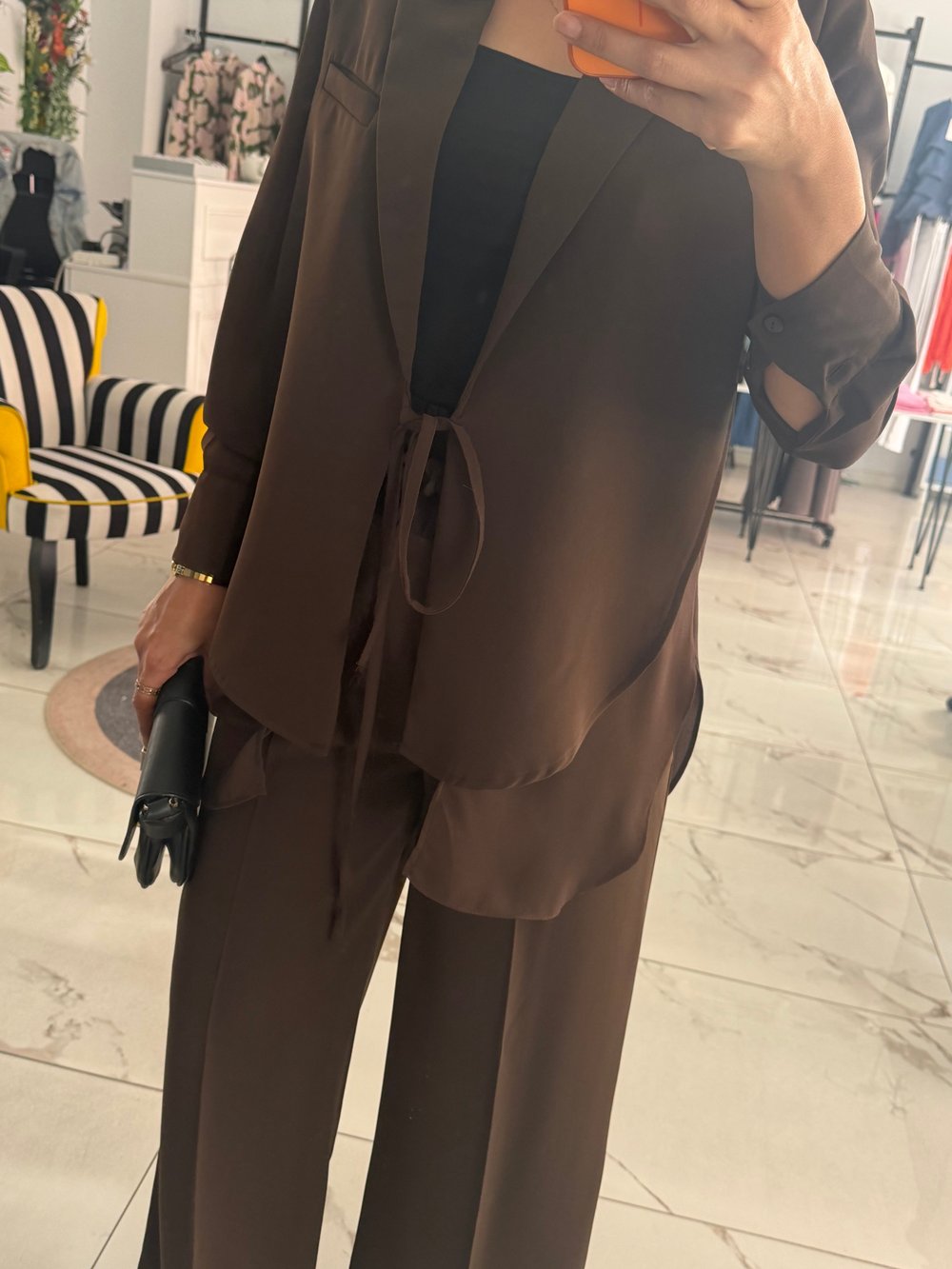 Orijinal Model , Acıkahve Şifon & Krep Mix , Tasarım Ceket Pantolon Takım