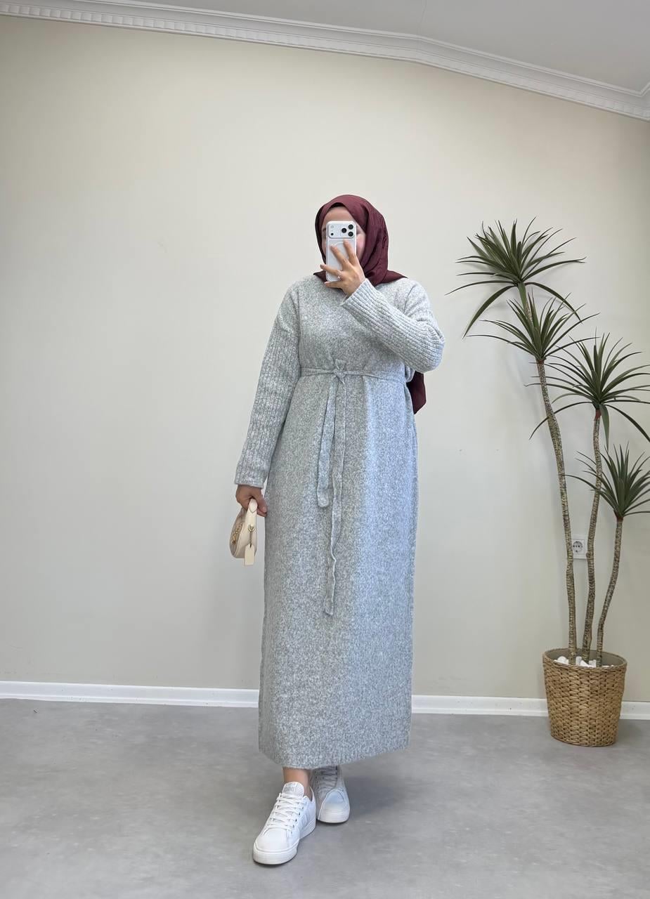 2868 - Yünlü Triko Elbise - Gri