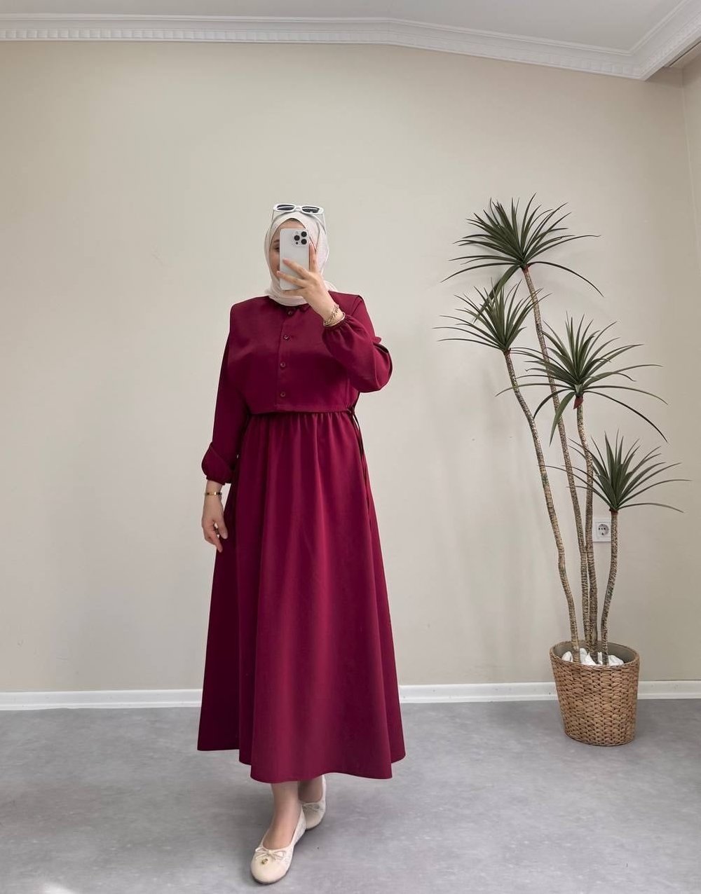 3070 - Yelekli Elbise - Bordo