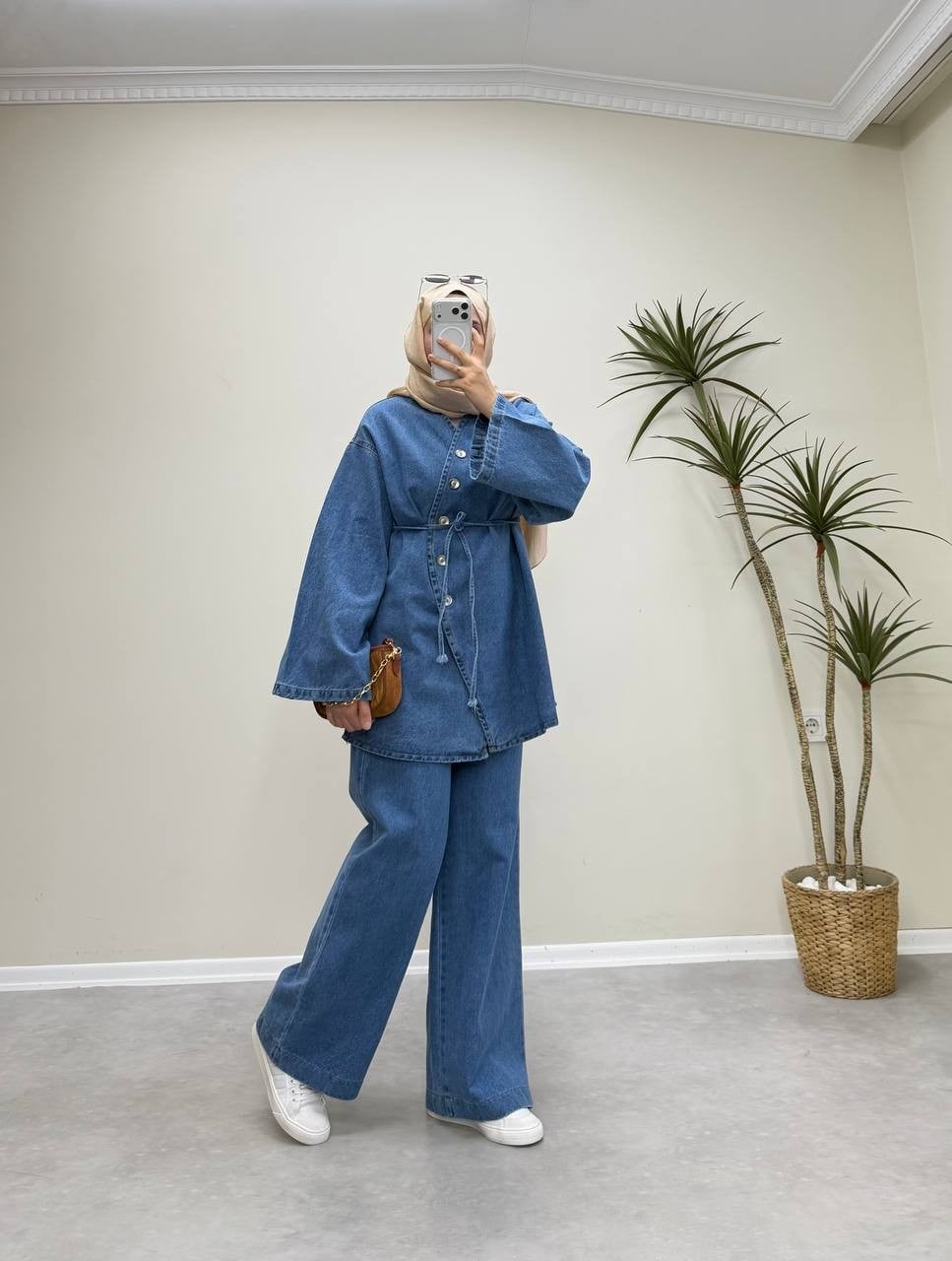 3100 - Düğmeli Denim Takım - Mavi