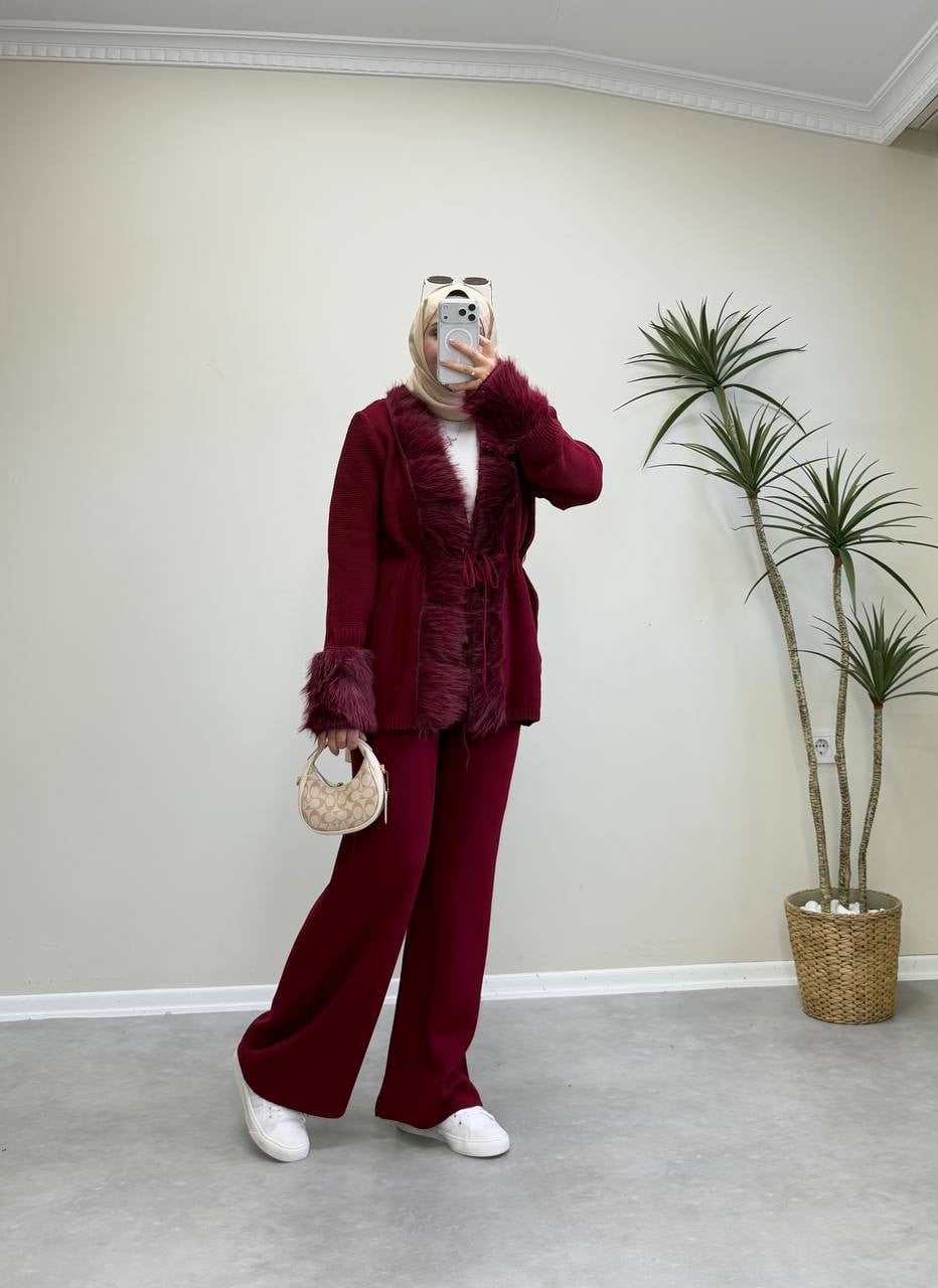 3124 - Kürklü Triko Takım - Bordo