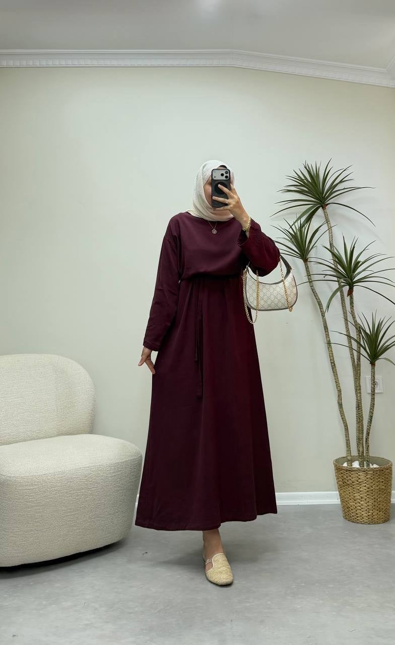 3834 - Basıc Tencel Elbise -Bordo