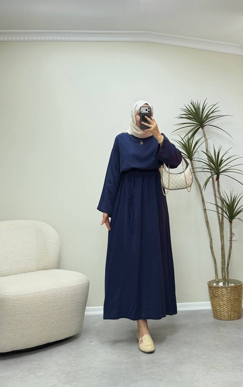 3834 - Basıc Tencel Elbise -Lacivert