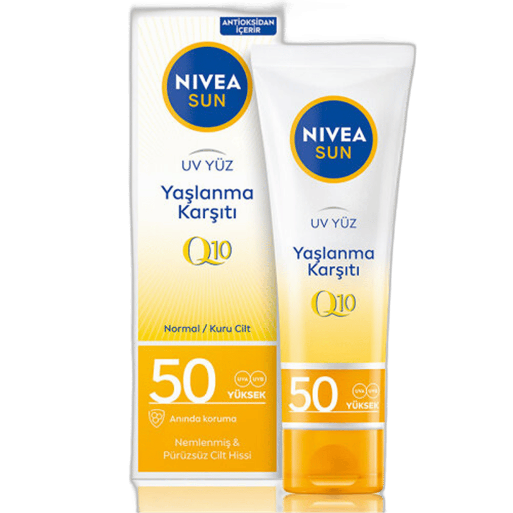 Nivea Sun SPF50 Q10 Yaşlanma ve Kırışıklık Karşıtı Nemlendirici Yüz Kremi 50 mlYaşlanma Karşıtı Güneş KremiNivea1MST-15668Nivea Sun SPF50 Q10 Yaşlanma ve Kırışıklık Karşıtı Nemlendirici Yüz Kremi 50 ml
