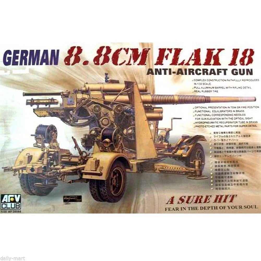 AFV Club AF35088 1/35 Ölçek, 8.8cm Flak18 Uçaksavar Topu, Plastik Model kiti