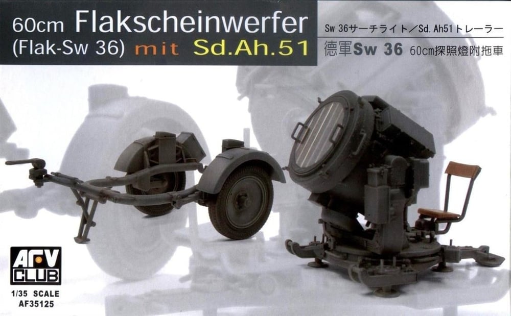 AFV Club AF35125 1/35 Ölçek, German SW-36 Searchlight with Sd.ah.51 Trailer Işıldak, Plastik Model kiti
