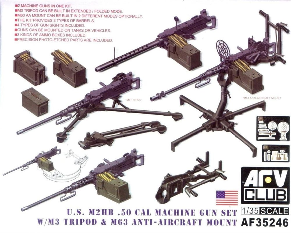 AFV Club AF35246 1/35 Ölçek, U.S. M2HB .50 Cal Machine Gun Set W/M3 Tripod and M63 ANTI-AIRCRAFT MOUNT Uçaksavar Plastik Maket