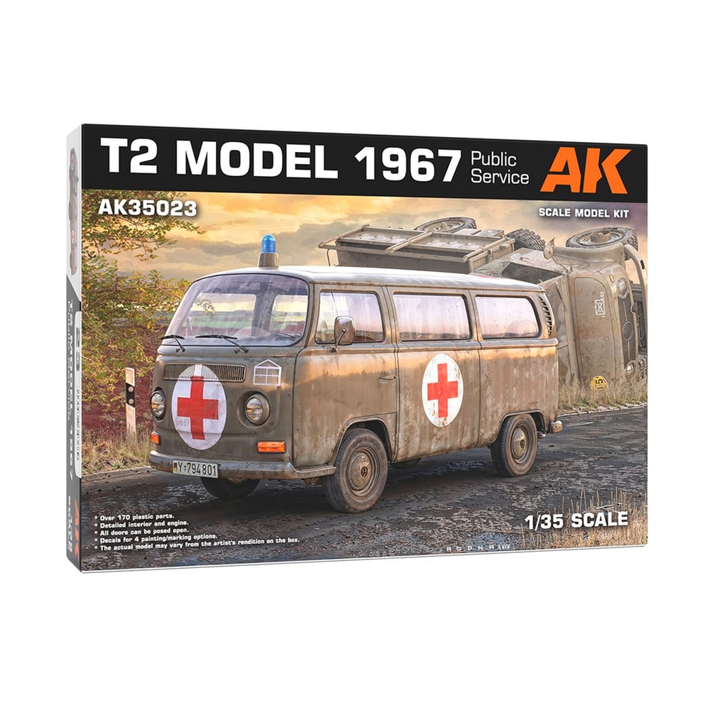 AK 35023 1/35 Ölçek, 1967 T2 VW Minibüs Ambulans, Plastik Model Kiti