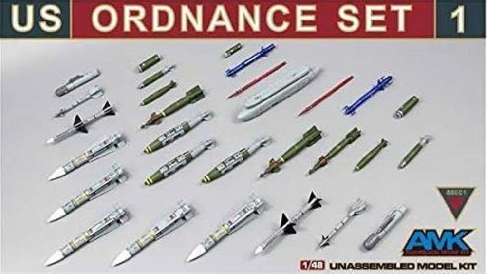 AMK 88E01 1/48 Ölçek, Amerikan Savaş Uçakları İçin Mühimmat Seti, Plastik Model kiti