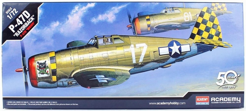 Academy 12492 1/72 Ölçek, P-47D Thunderbolt (Razor Back) Savaş Uçağı, Plastik Model Kiti