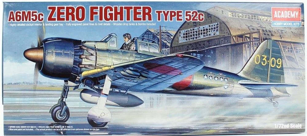 Academy 12493 1/72 Ölçek, Japon Zero Type 52C (A6M5C) Savaş Uçağı, Plastik Model Kiti