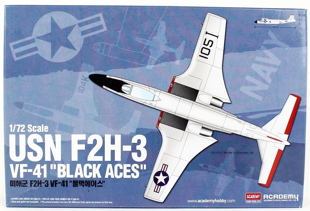 Academy 12548 1/72 Ölçek, USN F2H-3 VF-41 (Black Aces) Savaş Uçağı, Plastik Model Kiti