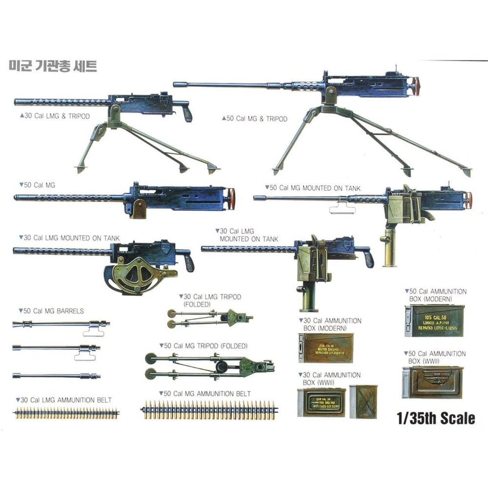 Academy 13262 1/35 Ölçek, US Machine Gun Silah Seti, Plastik Model Kiti