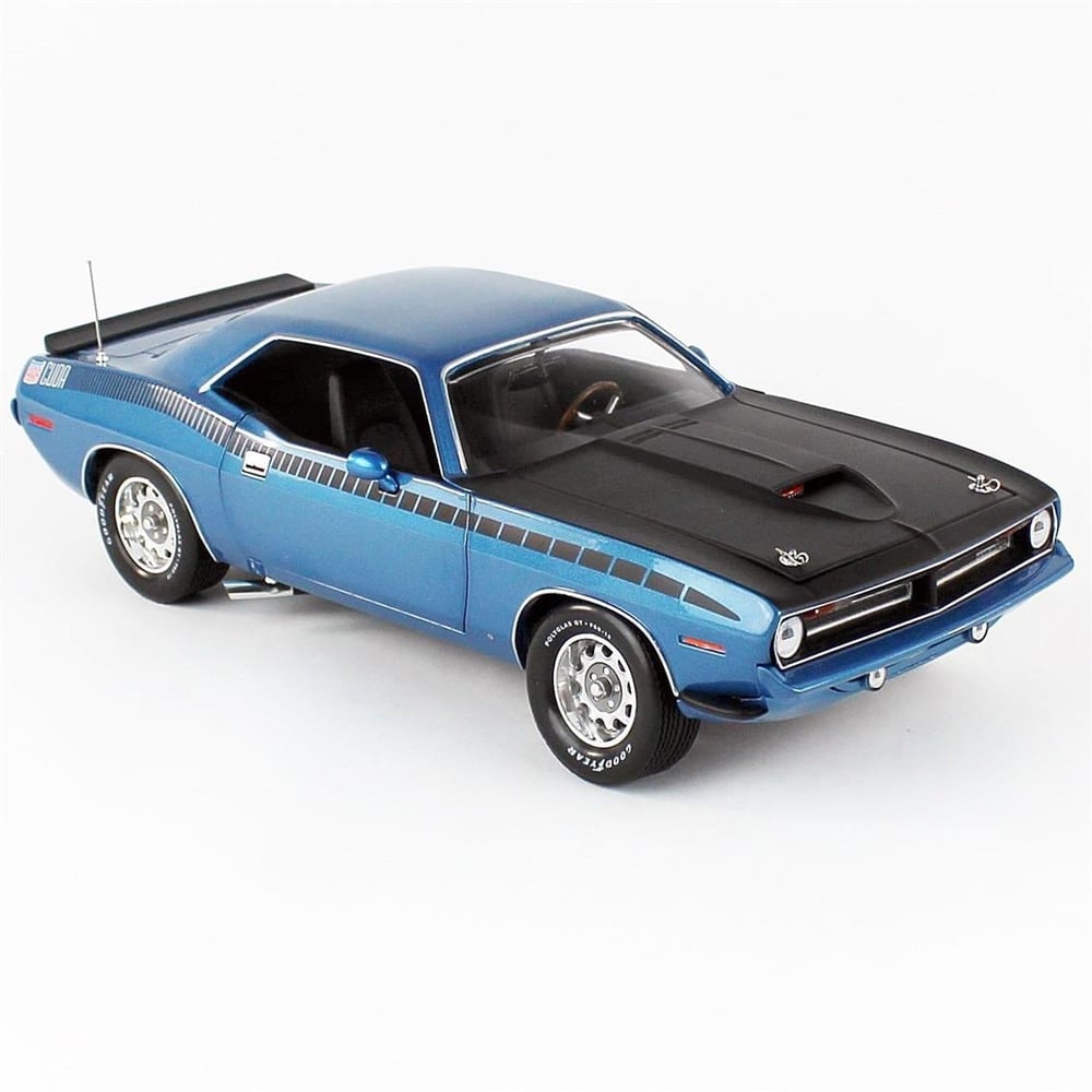 AutoWorld AMM1225 1/18 Ölçek, 1970 Plymouth AAR Cuda 3406, Blue, Sergilemeye Hazır Metal Araba Modeli