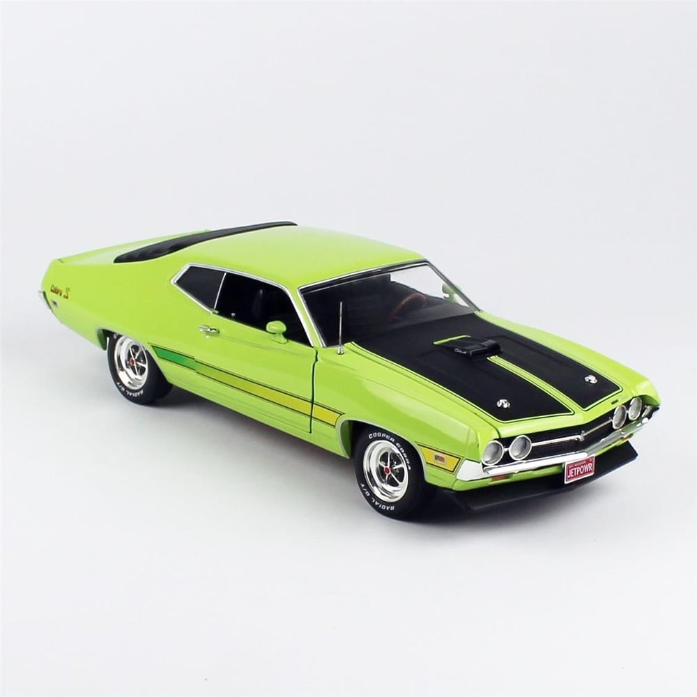 AutoWorld AMM1278 1/18 Ölçek, 1971 Ford Torino Cobra (Class of 1971), Limon Yeşili ve matt Siyah Kaput, Sergilemeye Hazır Metal