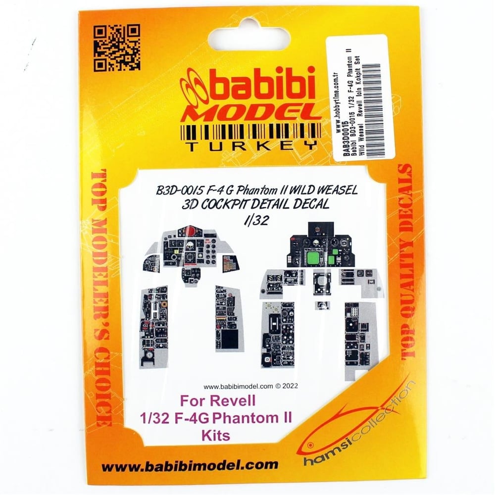 Babibi BD3-0015 1/32 Ölçek, F-4G Phantom II Wild Weasel Revell İçin Kokpit Seti, Dekal Çıkartma