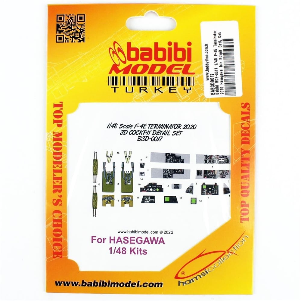 Babibi BD3-0017 1/48 Ölçek, F-4E Terminator 2020 Hasegawa İçin Kokpit Seti, Dekal Çıkartma
