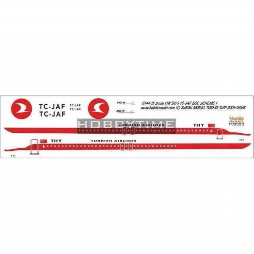 Babibi DAT01068 1/144 Ölçek, Thy, DC-9, TC-JAF Ege Şema-1, Dekal Çıkartma