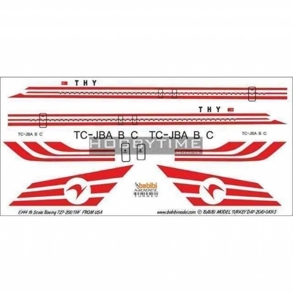 Babibi DAT01093 1/72 Ölçek, Thy, Boeing 727-200, Dekal Çıkartma