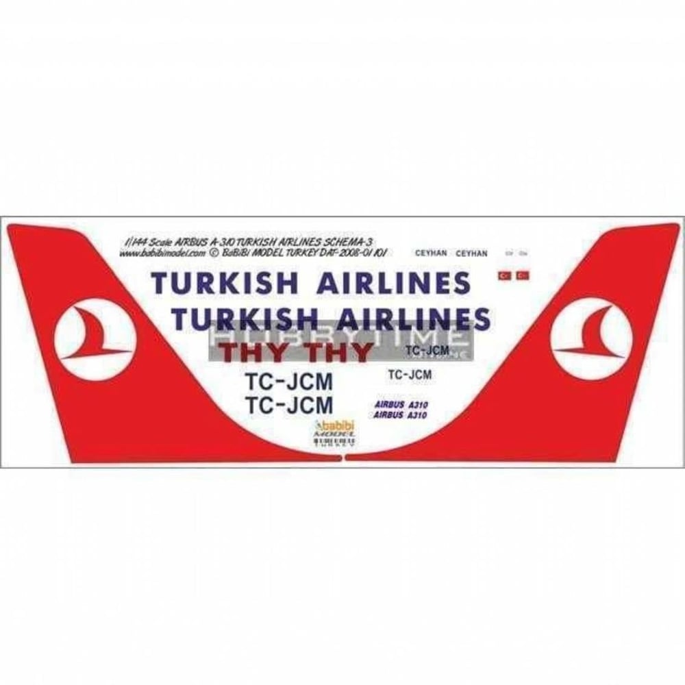 Babibi DAT01101 1/144 Ölçek, Thy, Airbus A310, Dekal Çıkartma