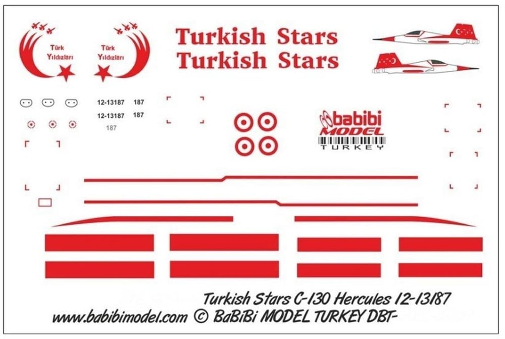 Babibi DBT01027 1/72 Ölçek, C-130 Hercules, Türk Yıldızları, Dekal Çıkartma