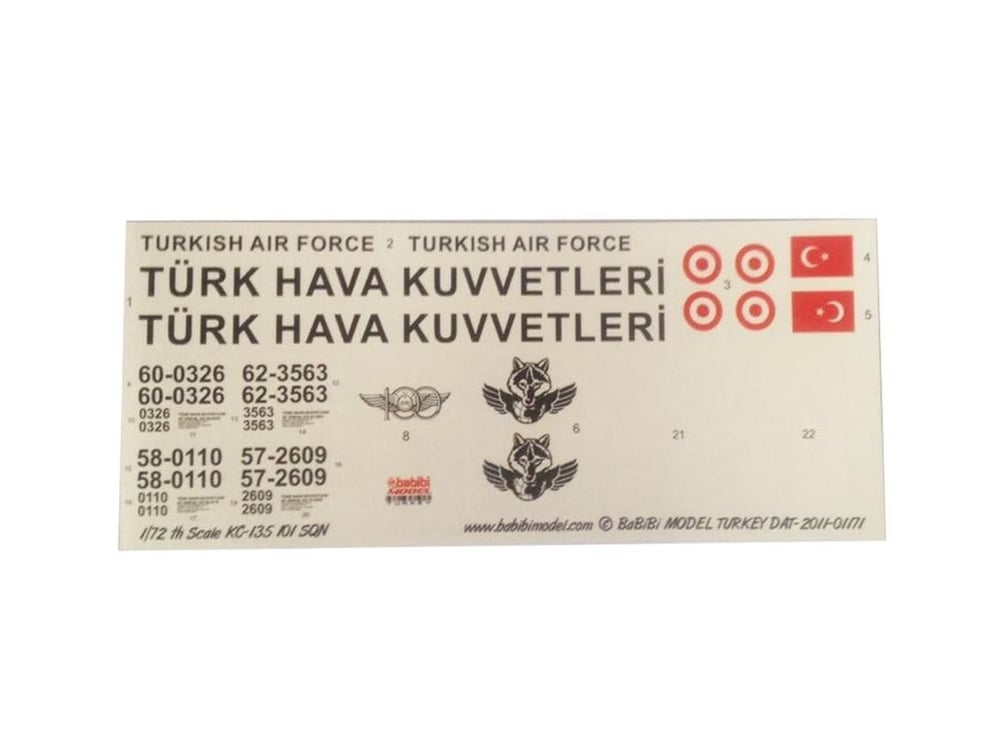 Babibi DBT01171 1/72 Ölçek, KC-135 Tanker, Dekal Çıkartma