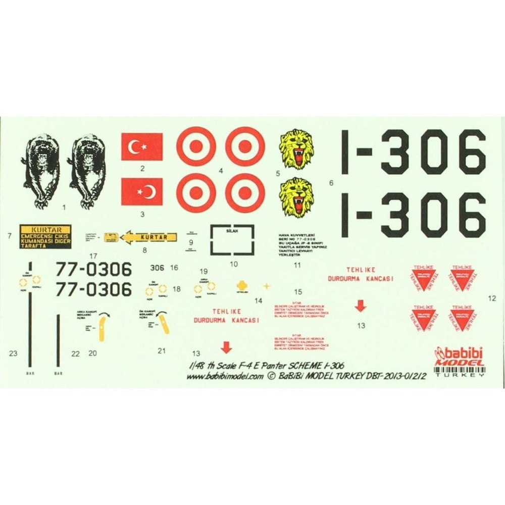 Babibi DBT01212 1/48 Ölçek, F-4E, Panter SQ 1-306, Dekal Çıkartma