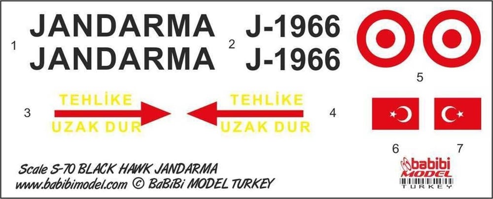 Babibi DBT01224 1/48 Ölçek, S-70, Jandarma, Dekal Çıkartma
