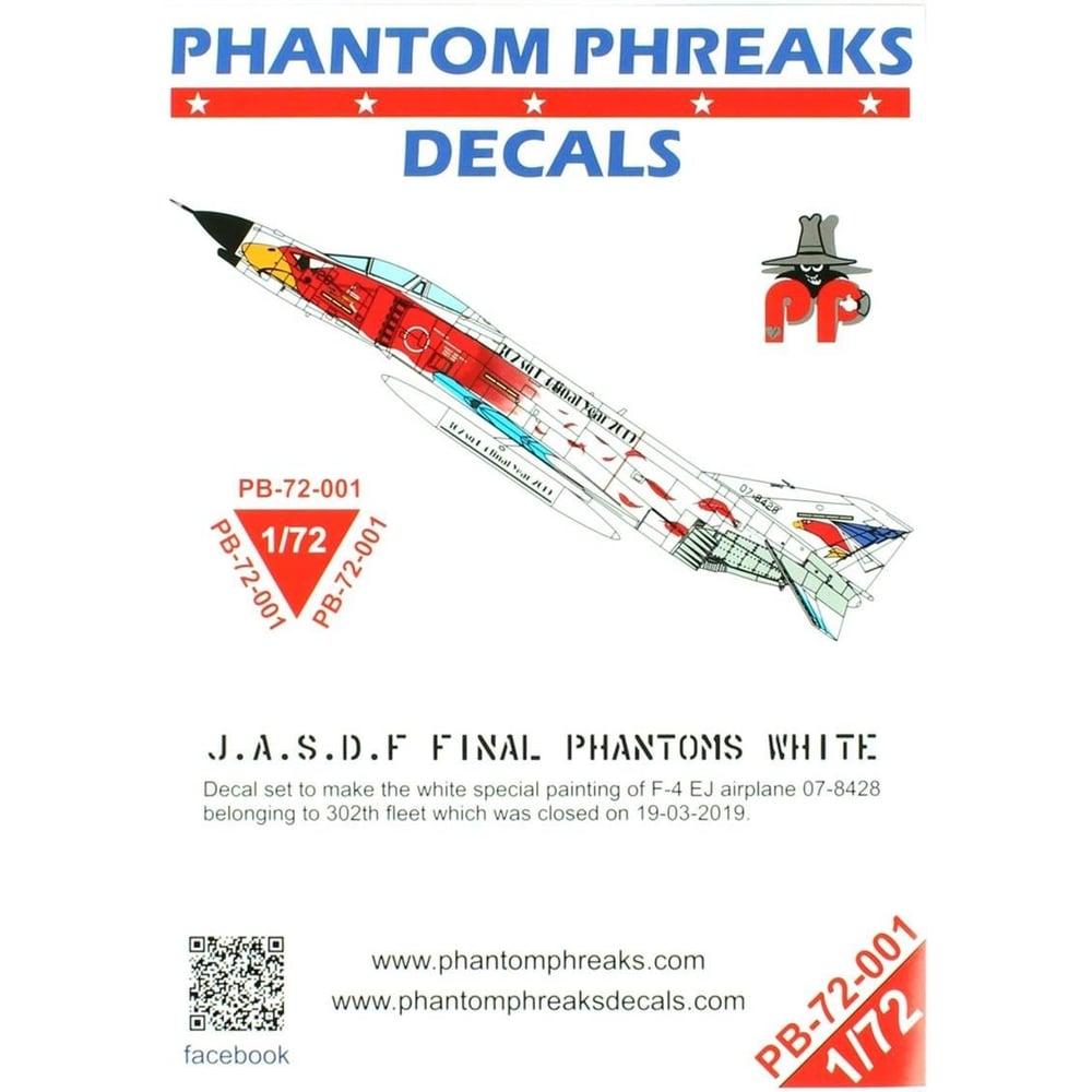 Babibi PB72001 1/72 Ölçek, Jasdf F4-EJ Son Samuray Beyaz Phantom, Dekal Çıkartma