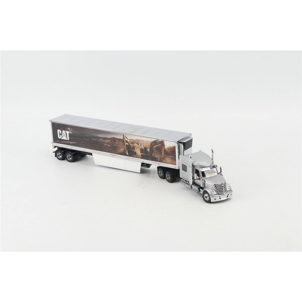 Diecast Masters 85769 1/50 Ölçek, International Lonestar Yataklı Çekici ve Cat Mural Treyler Dorse, Sergilemeye Hazır Metal İş
