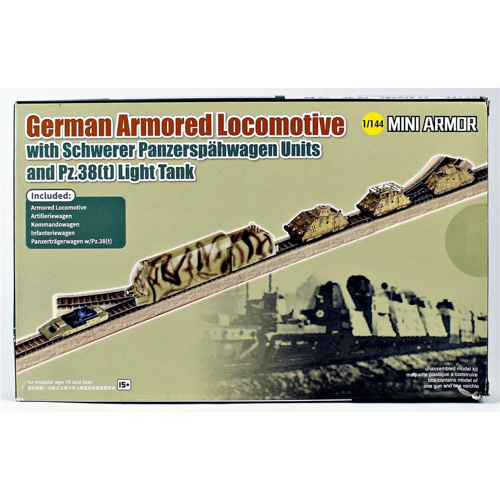 Dragon 14151 1/144 Ölçek, Alman Zırhlı Lokomotifi ile Keşif Aracı, Piyade Aracı, Komuta Aracı, ve Pz.38(t) Hafif Tanklı Wagonla