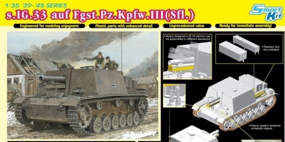 Dragon 6713 1/35 Ölçek, s.IG.33 auf Fgst.Pz.Kpfw.III(Sfl.) Zırhlı Topçu Bataryası Plastik Model Kiti