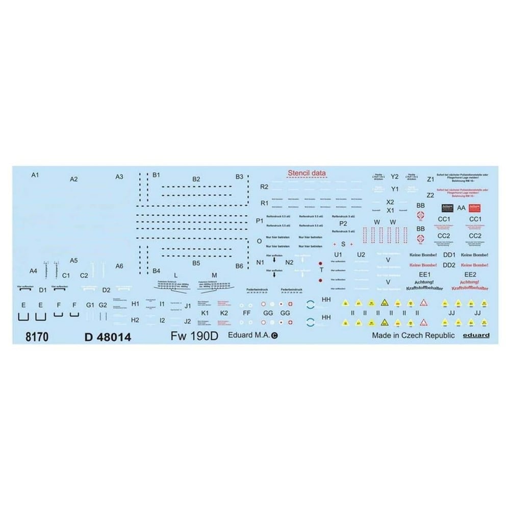Eduard D48014 1/48 Ölçek, Fw 190D Stencils Maket Detay Se