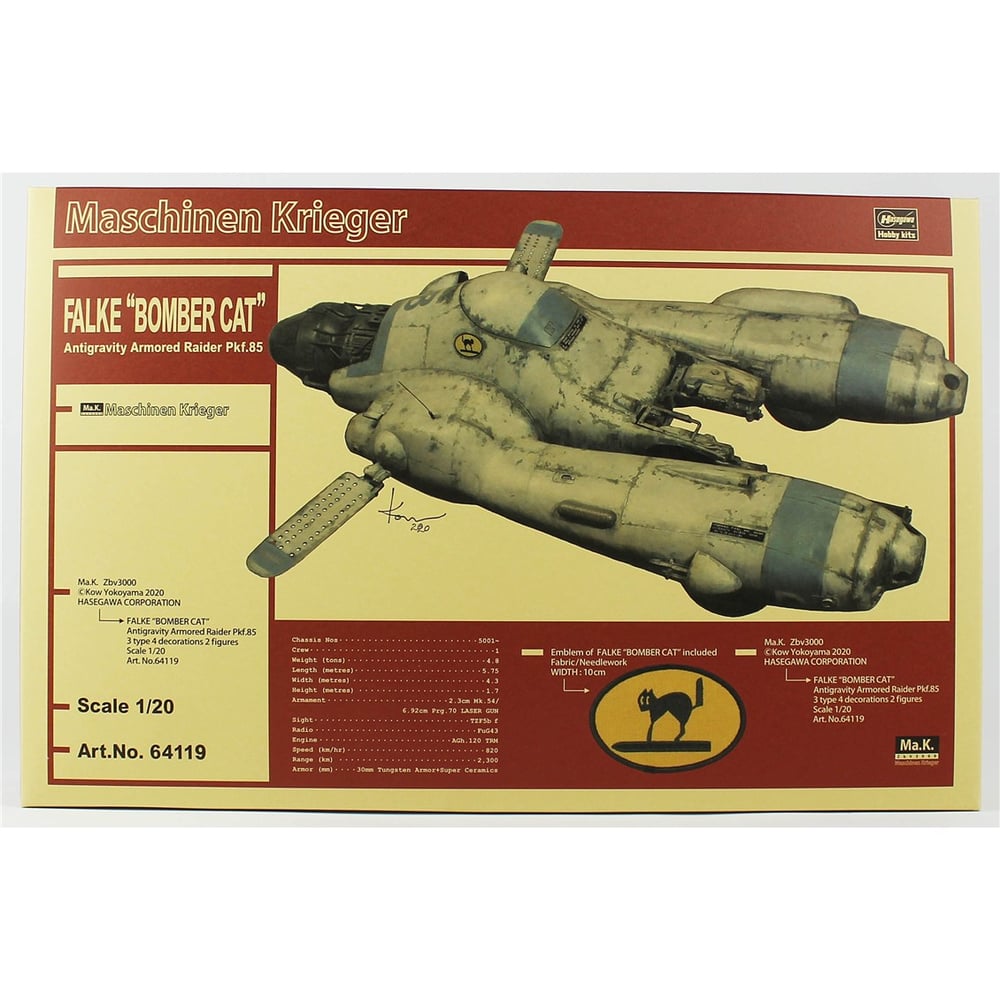 Hasegawa 64119 1/20 Ölçek, Falke Antigravity Armored Raider Pkf.85 (Bomber Cat), Maschinen Krieger Serisi, Bilim Kurgu Plastik