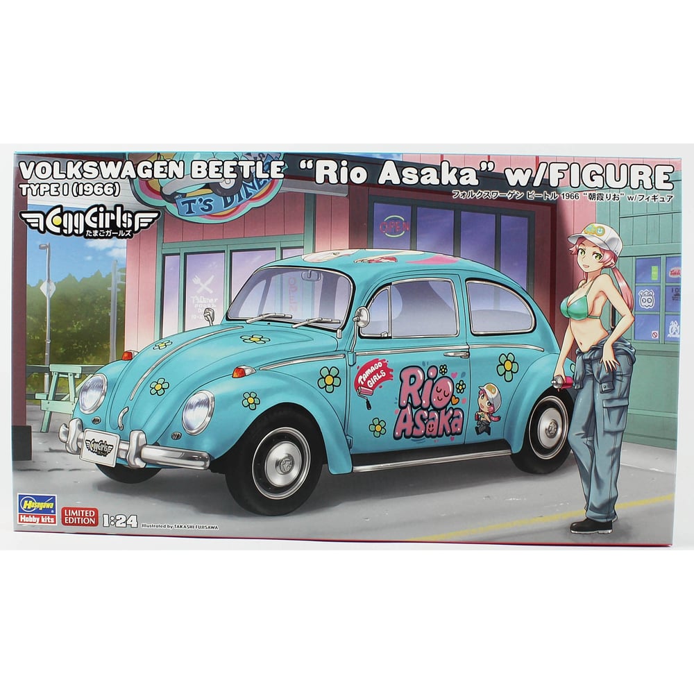 Hasegawa SP665 52465 1/24 Ölçek, Volkswagen Beetle Type 1 (1966) (Rio Asaka) ve Egg Girls Figürü, Otomobil Plastik Model Kiti