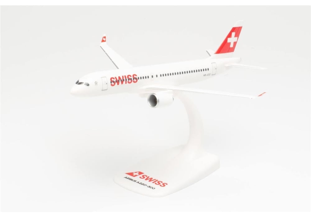 Herpa 613323 1/200 Ölçek, Airbus A220-300 Swiss International Air Lines, Snapfit, Sergilemeye Hazır Model Yolcu Uçağı