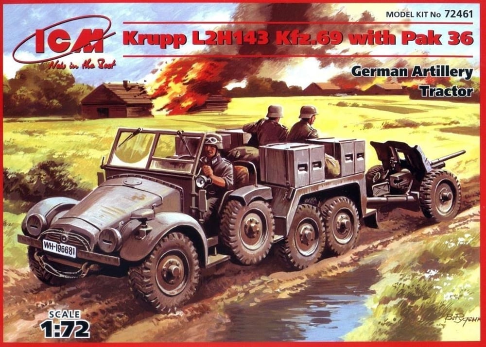 ICM 72461 1/72 Ölçek, Krupp L2H143 Kfz.69 with Pak 36 German