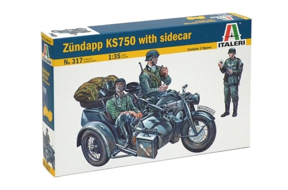 Italeri 0317S 1/35 Ölçek, Zündapp KS750 Sepetli Askeri Motorsiklet ve Figürleri, Plastik Model kiti