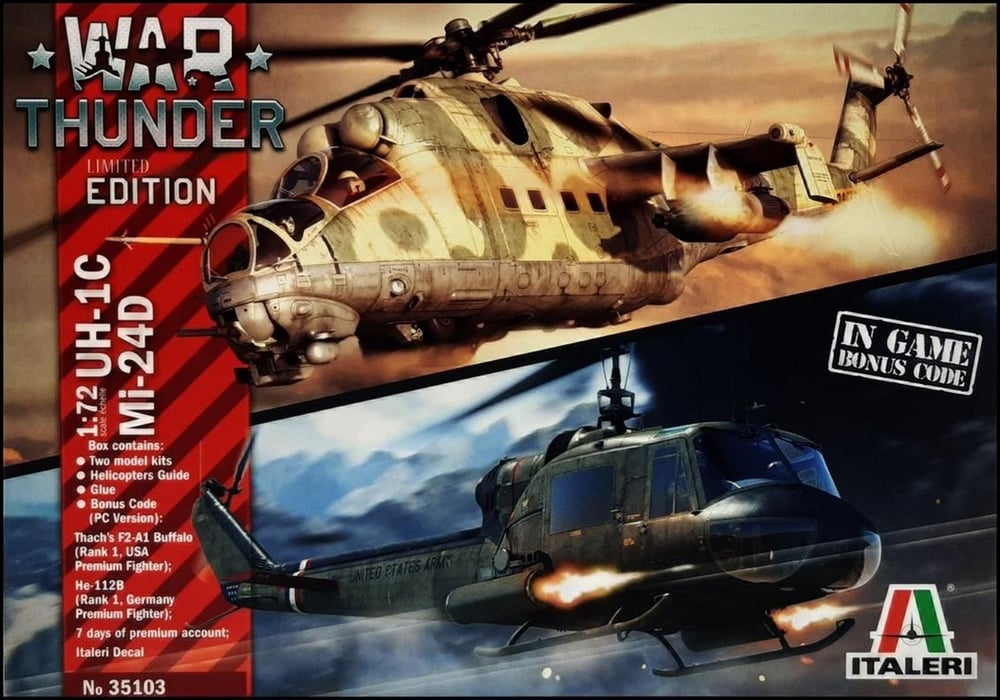 Italeri 35103 1/72 Ölçek, Mil Mi-24D + UH-1C Askeri Helikopterler Plastik Maket Seti