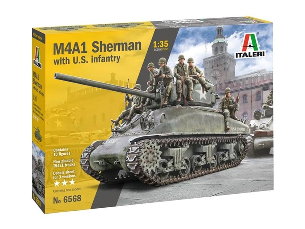 Italeri 6568S 1/35 Ölçek, M4A1 Sherman Tank ve Mürettebatı, Plastik Model kiti