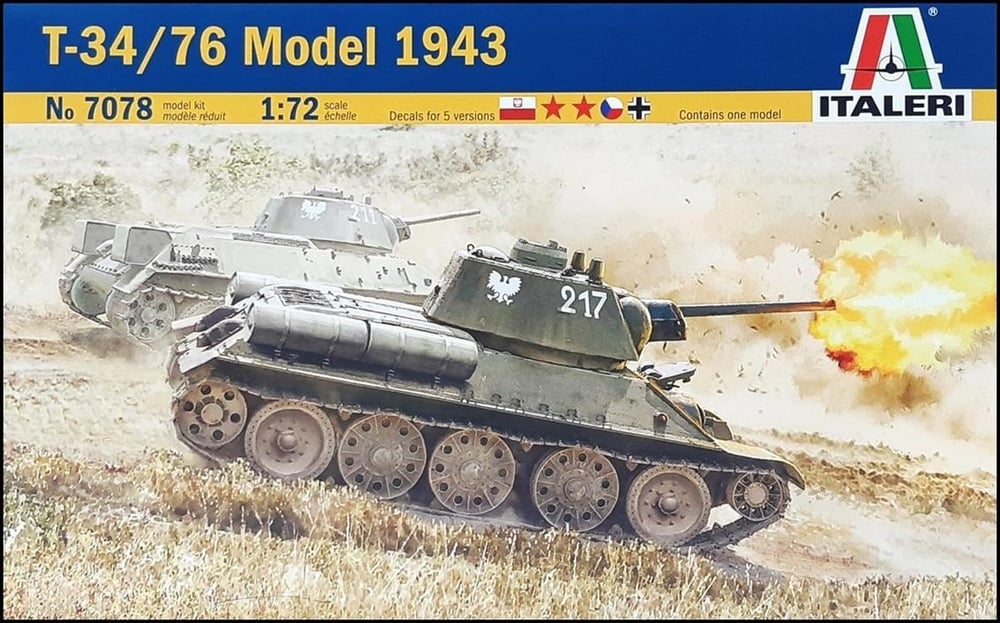 Italeri 7078S 1/72 Ölçek, T-34/76 Mod. 43 Tank, Plastik Model kiti