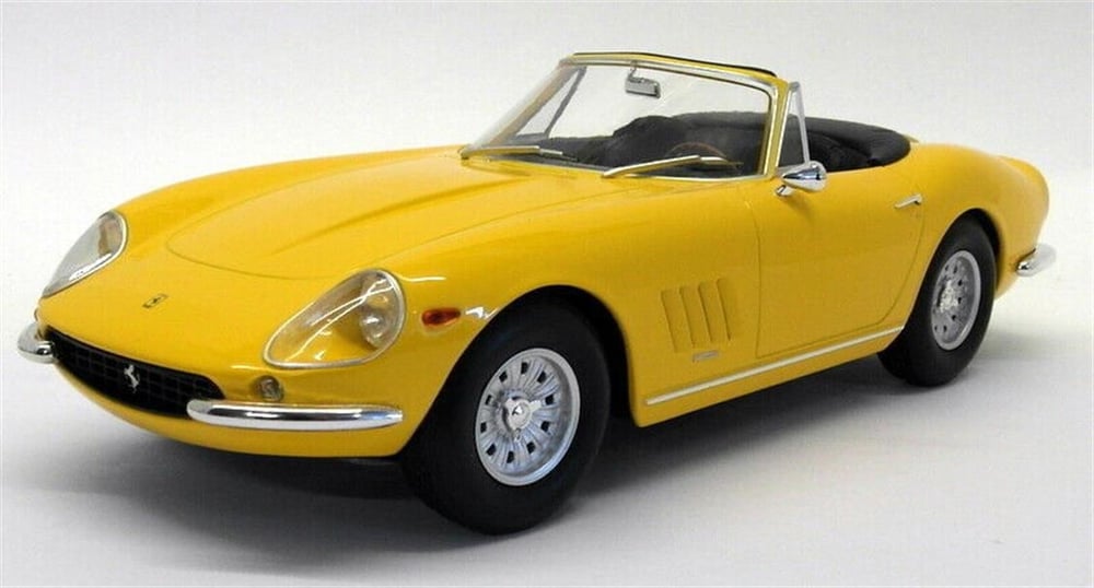 KKscale 180232 1/18 Ölçek, 1967 Ferrari 275 GTB Spyder (Alloy Rims), Sarı, Sergilemeye Hazır Metal Araba Modeli
