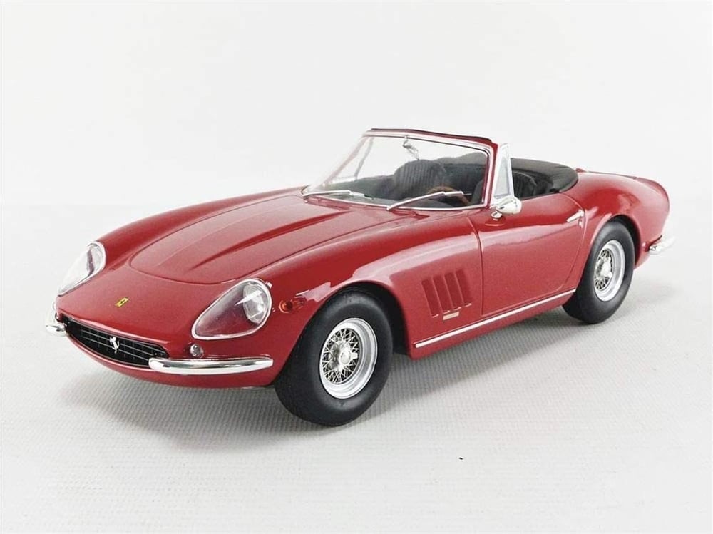 KKscale 180234 1/18 Ölçek, 1967 Ferrari 275 GTB Spyder (Spoke Rims), Kırmızı, Sergilemeye Hazır Metal Araba Modeli
