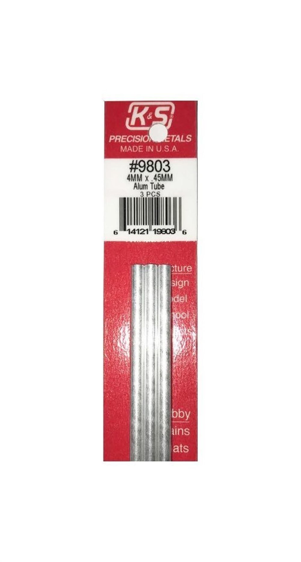 K&S 9803 Round Alumınum Tubes-4Mm Odx.45Mm Wallx300Mm-