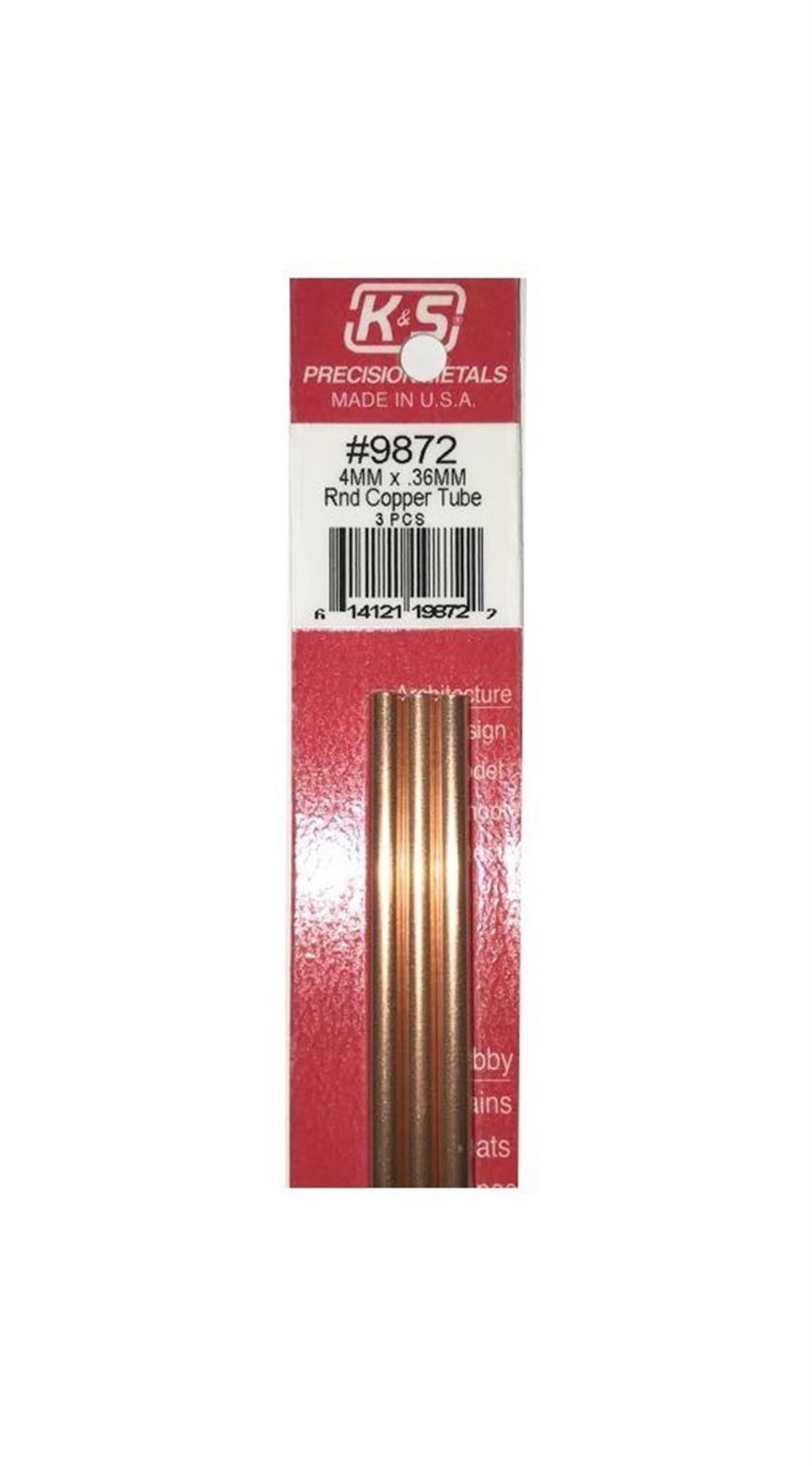 K&S 9872 Round Copper Tubes-4Mm Odx.36Mm Wallx300Mm-3P