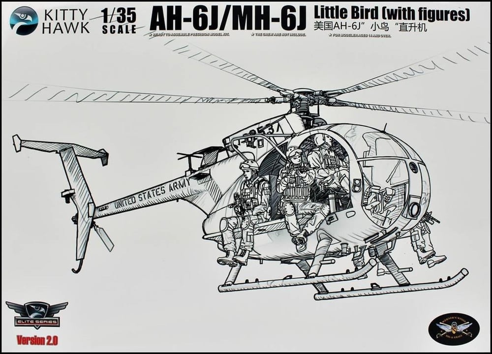 Kitty Hawk 50004 1/35 Ölçek, AH-6J/MH-6J (Little Bird), 6xResin Figürlü, Askeri Helikopter Plastik Model kiti