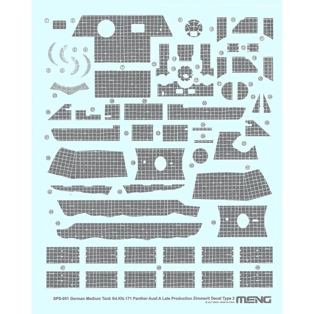 Meng SPS-051 1/35 Ölçek, Zimmerit Decal Seti, (B Tipi), Alman Medium Tank Sd.Kfz.171 Panther Ausf.A, Plastik Model Kiti